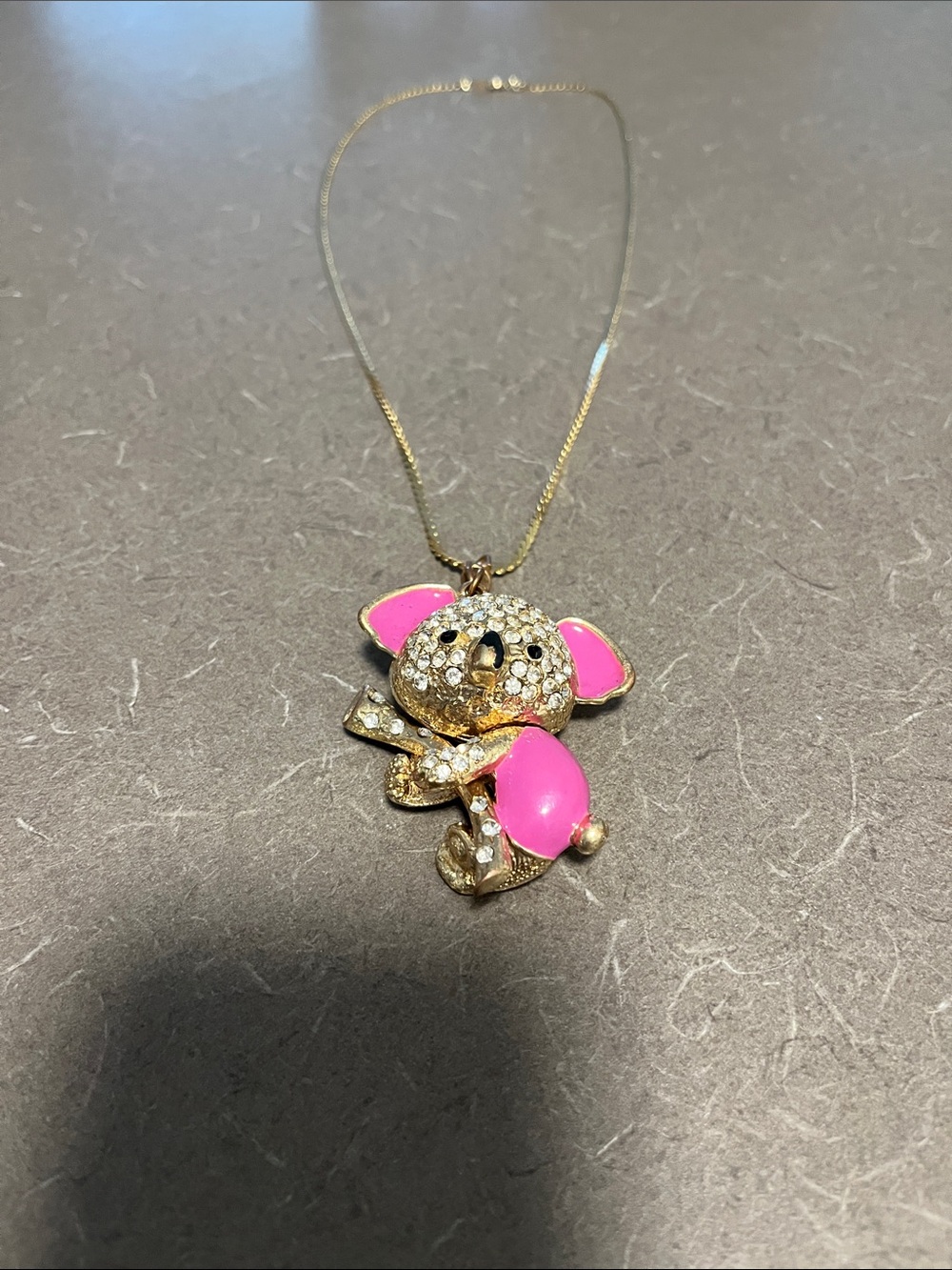 Adorable Gold-Tone Pink Enamel Koala Pendant Necklace